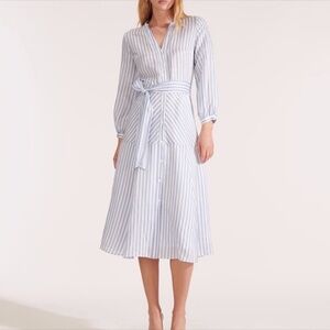 Veronica Beard Dress Silk Linen Striped Dress Sz 6